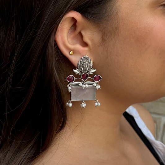 Paan Studs – Bold Oxidized Silver Ethnic Earrings